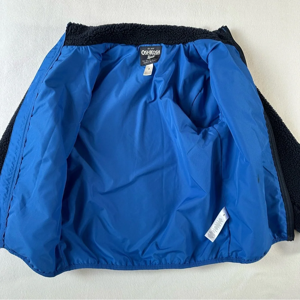 OshKosh Sherpa Zip Hoodie Blue Red Trim Cozy Lined‎ Boys Size 8